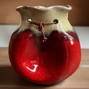 Red Pottery Vase Manuel Garcia Arroyo Sack Vase Glazed Signed Handmade Spanish